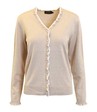 Brandtex. dames vest met ruches en parel knopen beige Brandtex