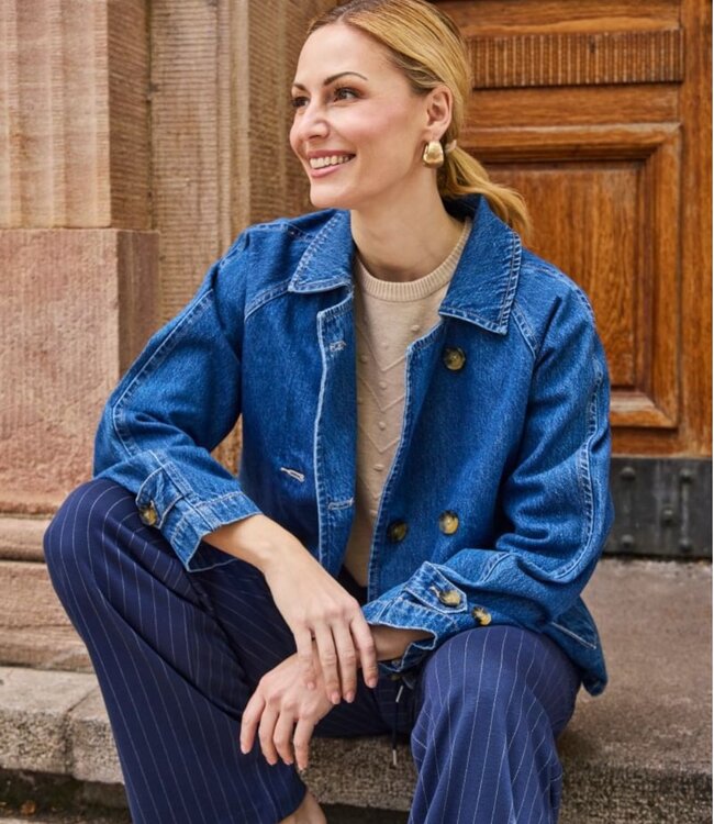 gebreide dames trui korte mouw en nopjes beige Brandtex