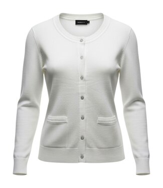 Brandtex. dames vest gebreid met knopen en zakjes wolwit Brandtex
