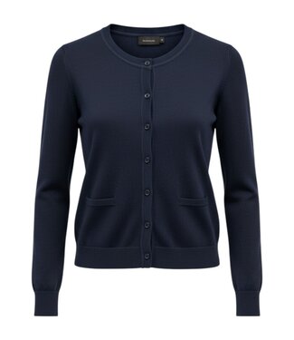 Brandtex. dames vest gebreid met knopen en zakjes marine Brandtex