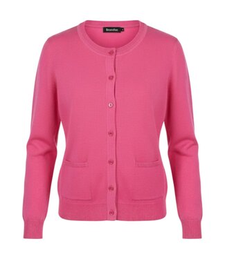 Brandtex. dames vest gebreid met knopen en zakjes roze Brandtex