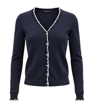 Brandtex. dames vest met ruches en parel knopen marine Brandtex