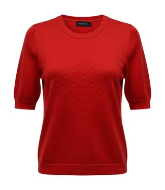 Brandtex. gebreide dames trui korte mouw en nopjes rood Brandtex