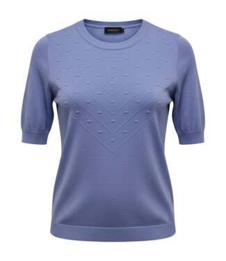 Brandtex. gebreide dames trui korte mouw en nopjes blauw Brandtex