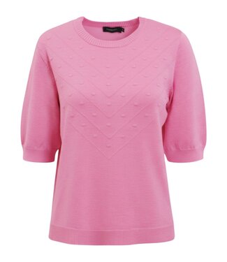 Brandtex. gebreide dames trui korte mouw en nopjes roze Brandtex