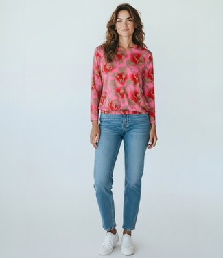 Signature dames blouson shirt elastiek "China- Flower" rood Signature