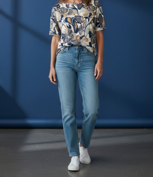 dames blouson bloemenprint beige- blauw Gabriella K.