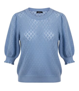 Jensen Denmark gebreide pullover met korte mouw blauw Jensen