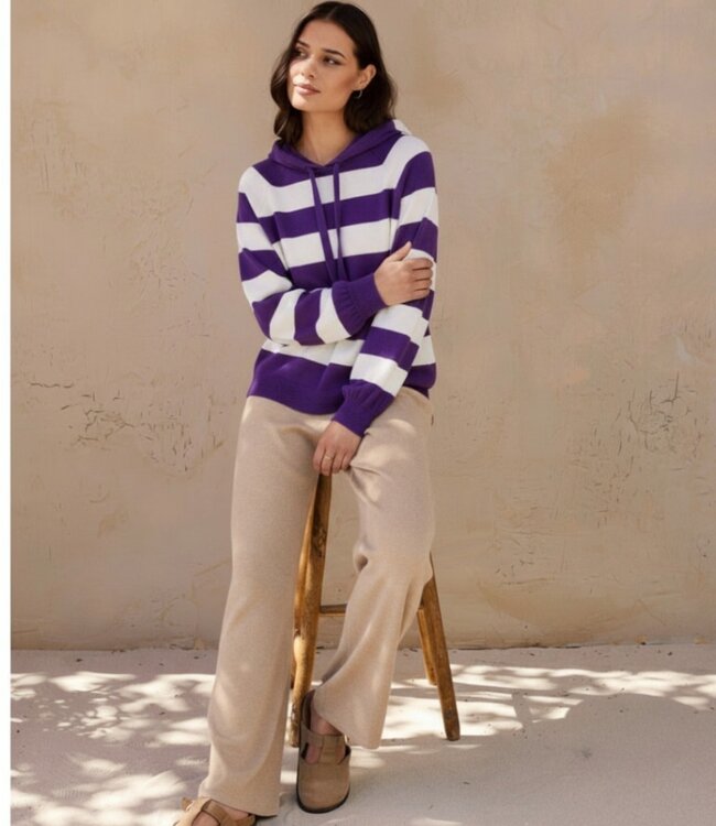 jersey stretch broek met elastische band beige Jensen