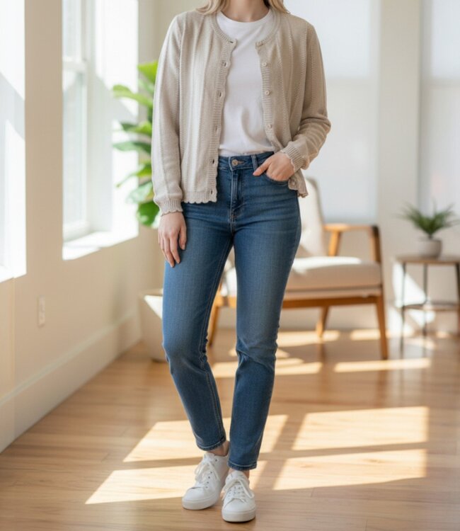 dames vest ajour gebreid "Mora" beige FreeQuent