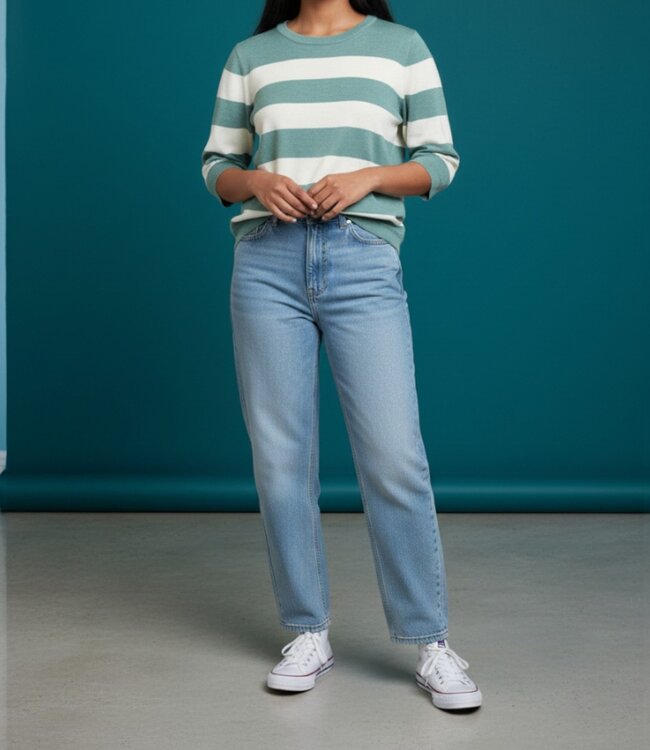 gestreepte dames pullover korte mouw groen Jensen