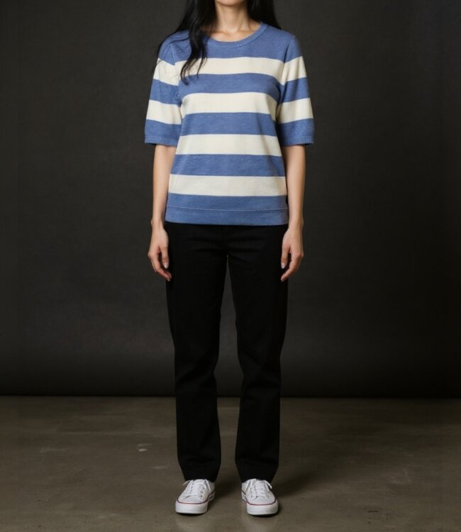 gestreepte dames pullover korte mouw blauw Jensen