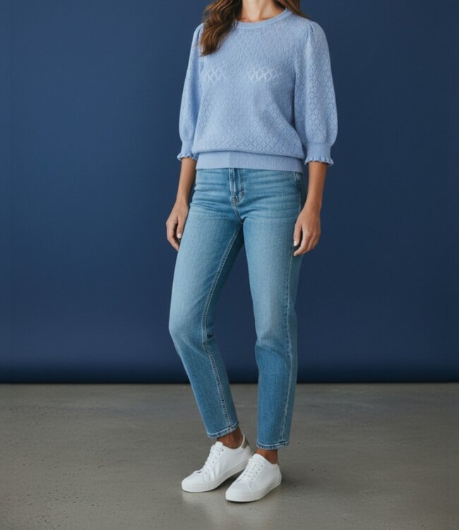 gebreide pullover met korte mouw blauw Jensen