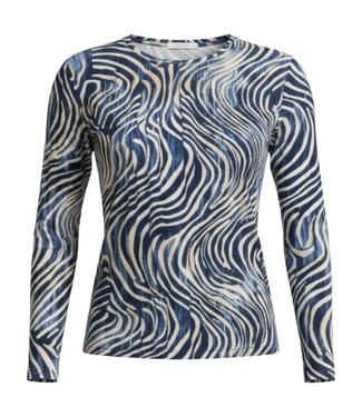 BLAUW dames blouson shirt cirkelpatroon blauw (geruwd) lange mouw