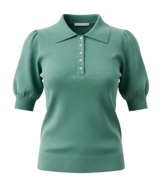 Jensen Denmark gebreide dames polo pullover met knopen groen Jensen