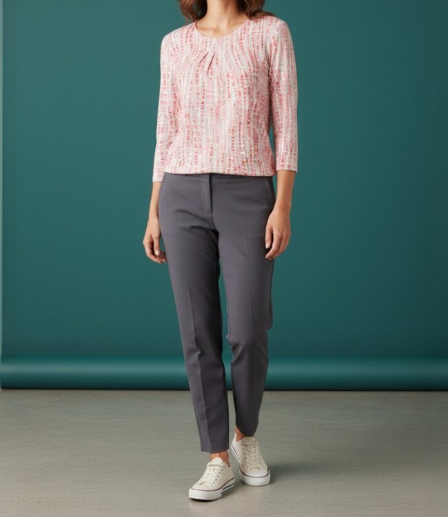 dames blouson shirt blokjes print beige- roze