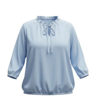 BLAUW dames blouson shirt effen roezel kraag lichtblauw