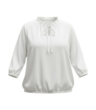 BLAUW dames blouson shirt effen roezel kraag offwhite