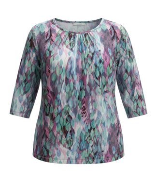 BLAUW dames blouson shirt bloemetjes print paars- groen 3/4 mouwlengte