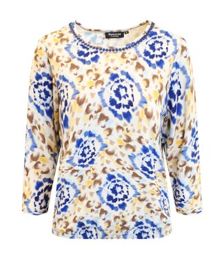 Signature dames blouson shirt elastiek "Tie-Die" marine- geel Signature