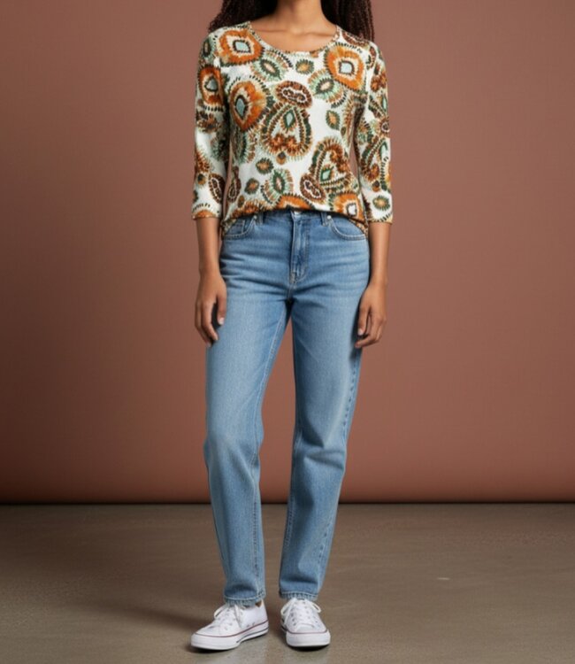 dames t- shirt "Tie-Die" print oranje Marinello (3/4 mouwlengte)