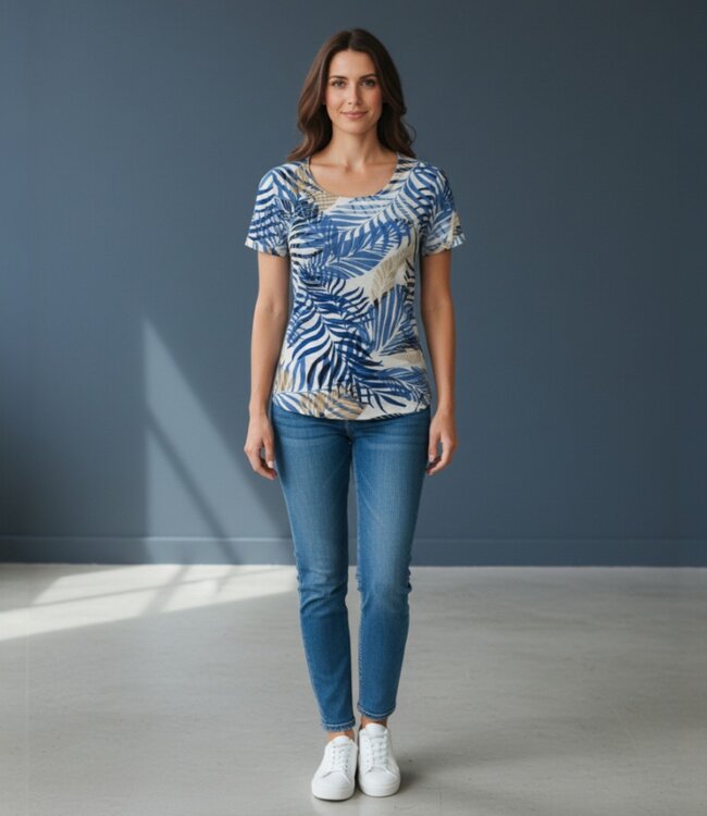 dames t- shirt varen- print blauw Marinello