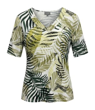 Marinello lang dames t- shirt met v-hals en varenprint groen Marinello