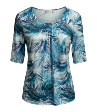 Gabriella K. dames t- shirt met plooitjes en print aqua- blauw Gabriella K.