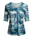 dames t- shirt met plooitjes en print aqua- blauw Gabriella K.