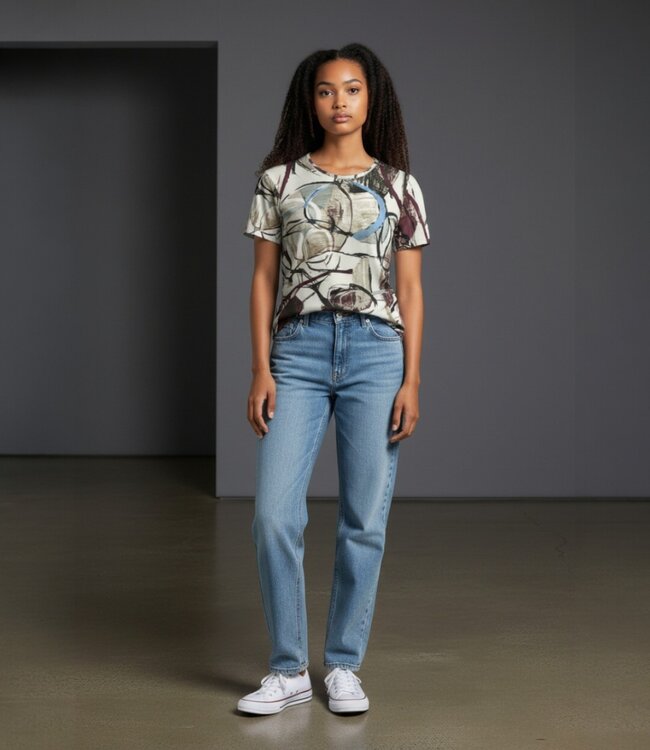 dames t- shirt abstract offwhite- aubergine Gabriella K.