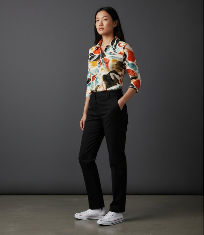 dames polo fantasyprint aqua- oranje Marinello (3/4 mouwlengte)