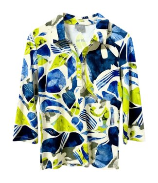 Marinello dames polo fantasyprint blauw Marinello (3/4 mouwlengte)