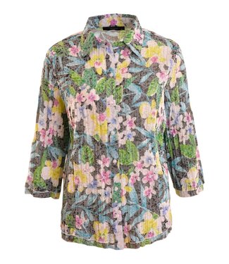 Navigazione dames blouse met knopen krinkelstof orchidee 3/4 mouw Navigazione
