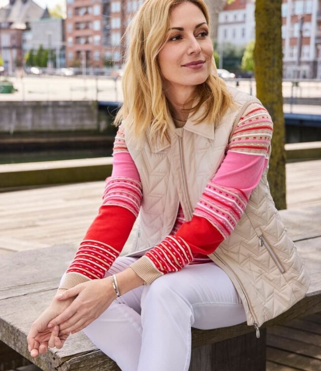 dames bodywarmer doorgestikt met kraag beige Brandtex