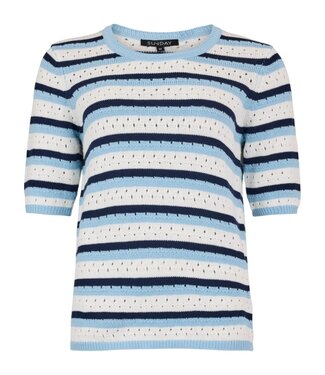 Sunday dames trui korte mouw ajour gebreid blauw Sunday