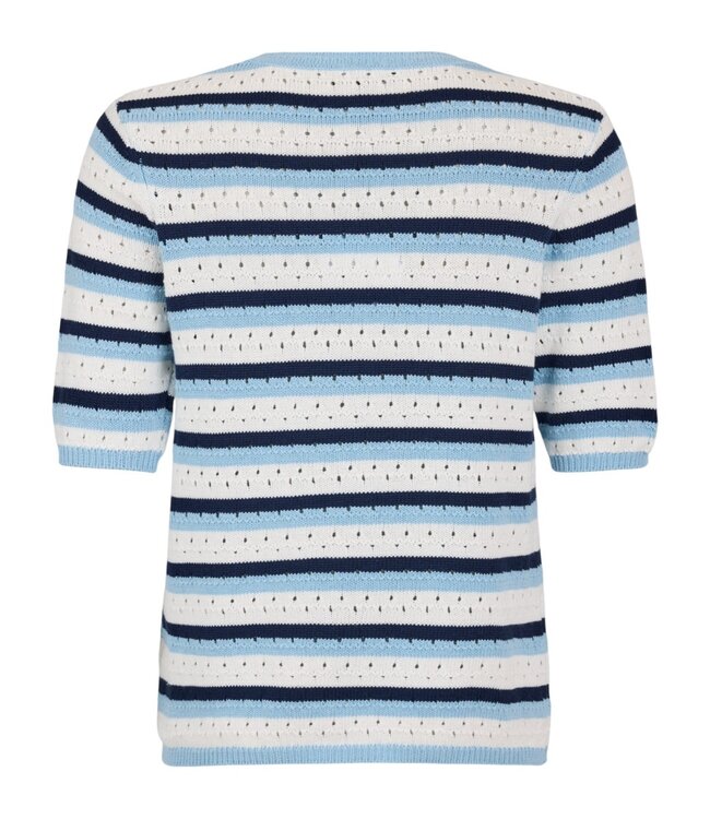 dames trui korte mouw ajour gebreid blauw Sunday