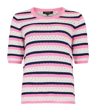 Sunday dames trui korte mouw ajour gebreid roze Sunday