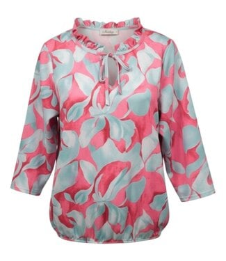 BLAUW dames blouson shirt retro print roezel kraag roze