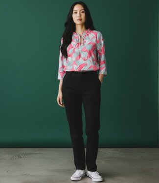 BLAUW dames blouson shirt retro print roezel kraag roze