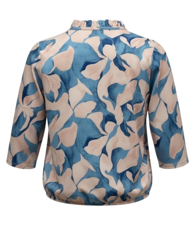 dames blouson shirt retro print roezel kraag blauw