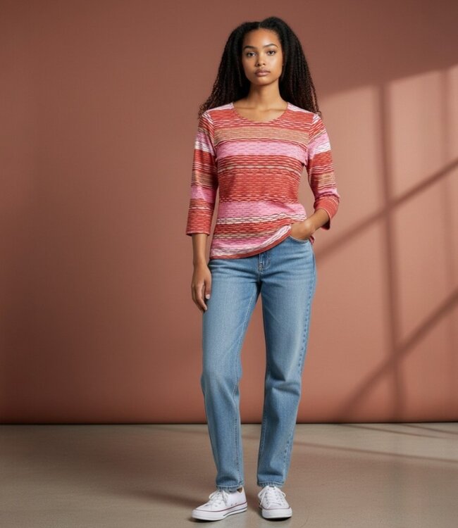 dames blouson shirt golfstructuur rood- roze Brandtex