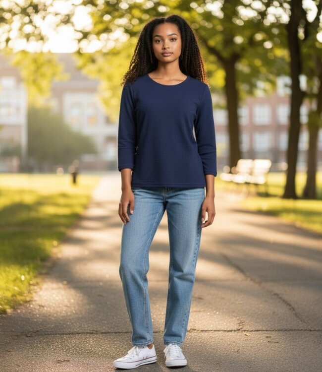 effen dames blouson met boord structuur marine Sunday