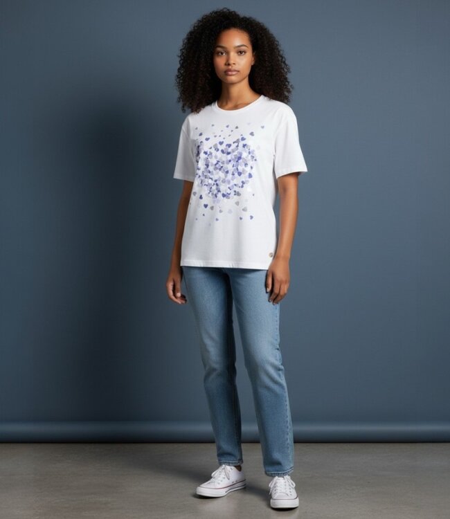 dames t- shirt effen met bloemetjes opdruk wit Navigazione