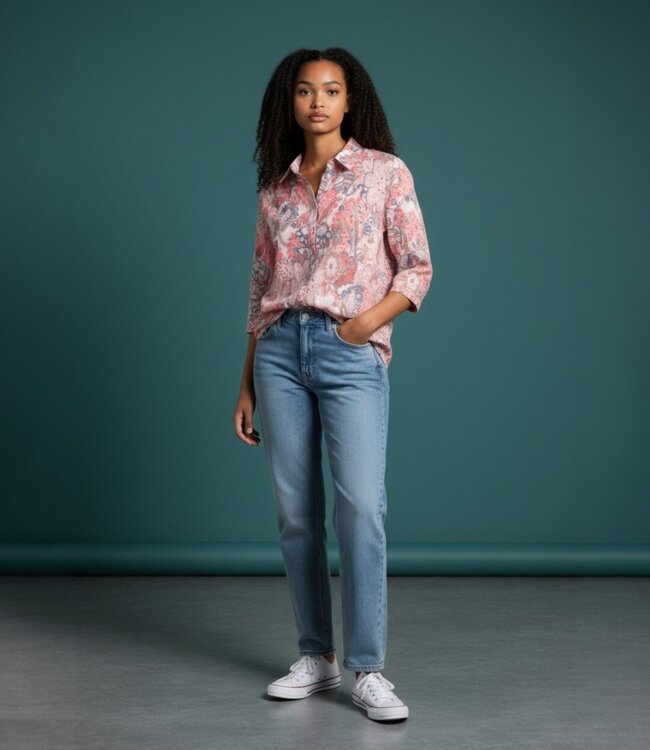 dames blouse met knopen krinkelstof paisley print 3/4 mouw Navigazione