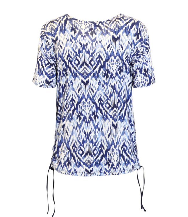 dames t- shirt met elastiek en paisley print blauw Brandtex
