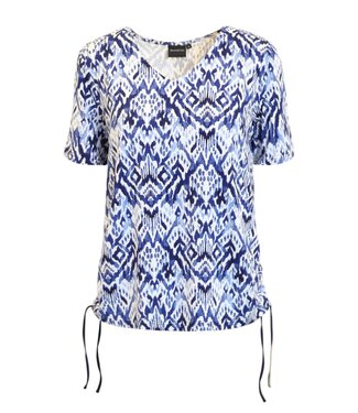 Brandtex. dames t- shirt met elastiek en paisley print blauw Brandtex