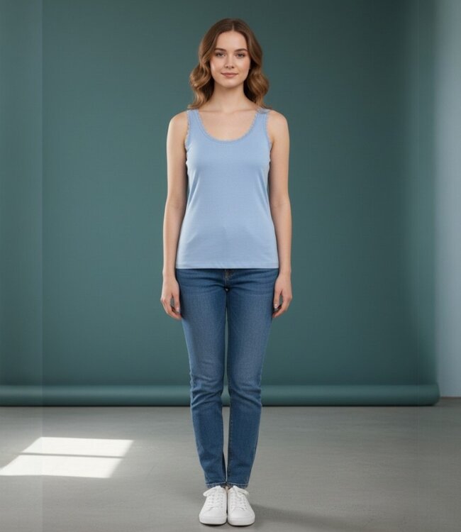 dames topje met kant blauw M.X.O.