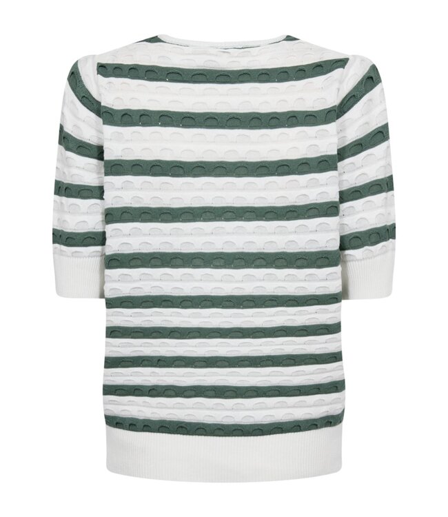 dames trui korte mouw met streep en structuur Dodo groen FreeQuent