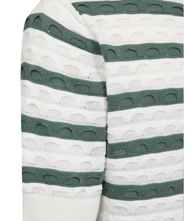 dames trui korte mouw met streep en structuur Dodo groen FreeQuent