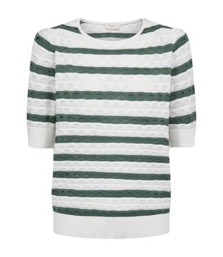 FreeQuent dames trui korte mouw met streep en structuur Dodo groen FreeQuent